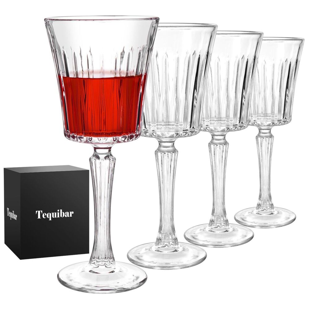Set of 4, 9.5 oz Crystal Wine Glasses with Long Stem